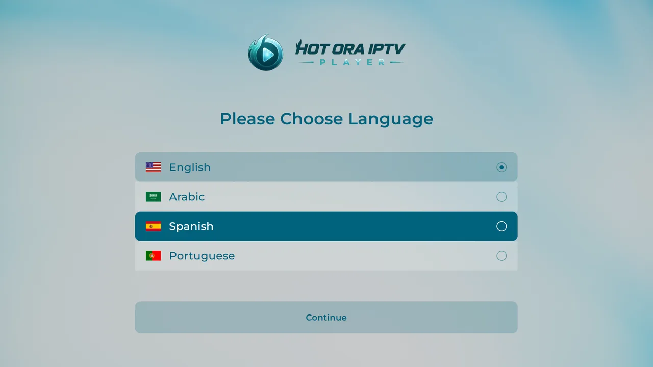 Seleção de idioma no Hot ORA IPTV Player