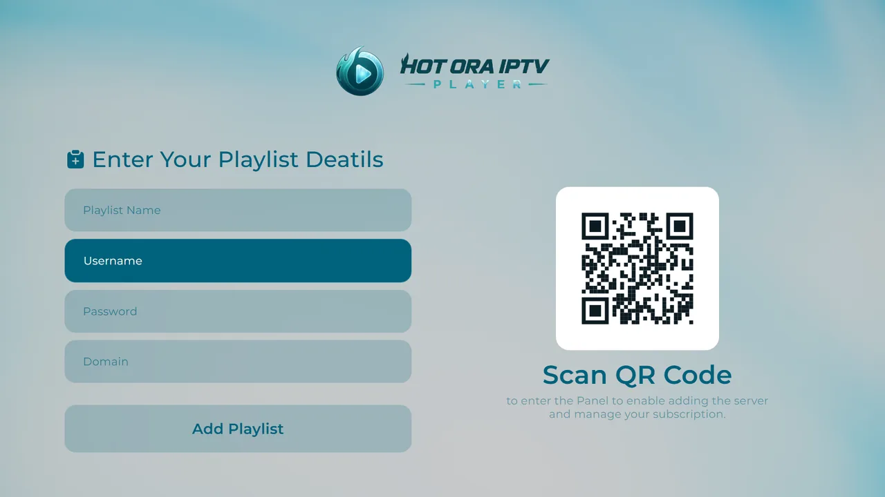 Tela de gestão de listas no Hot ORA IPTV Player